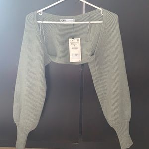 Zara Knit Arm Warmers/Cropped Cardigan (Sage Green, Sz M)